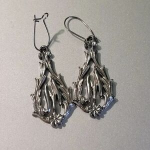 Sarah Coventry Silver Tone Initial M Drop Earrings Lightly Worn Pre-Owned